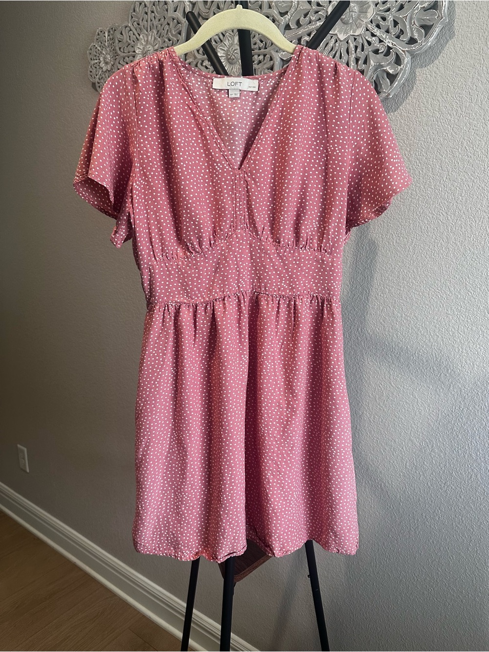 LOFT Dusty Rose Polka Dot Flutter Sleeve dress